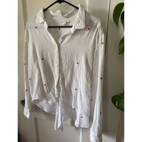 BeachLunchLounge women’s size large white long sleeve top with hearts - Picture 2 of 8